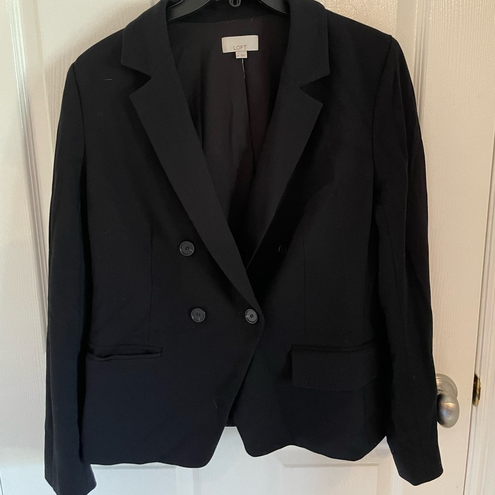 LOFT Double-breasted Black Blazer Size 14